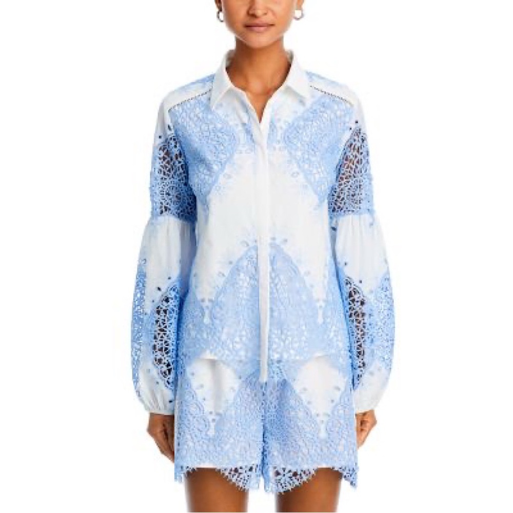 EVARAE Nora Cotton Shirt White Blue Lace details 8‎
